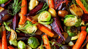 Plate of healthy Thanksgiving food.