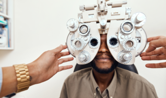 Person getting their vision checked at the eye doctor.