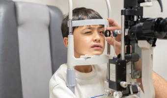 Child getting a vision exam.