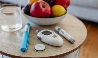 Diabetes supplies on a table, ready to be used.